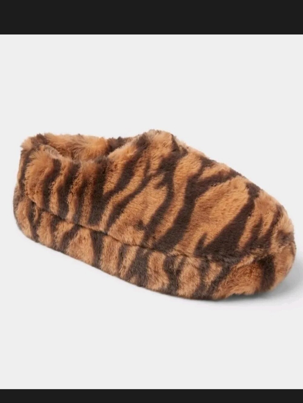 Auden Faux Fur Tiger-Print Slip-On Slippers - Brown & Black Size 8 Nwt